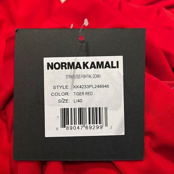 Norma Kamali Strapless Fishtail Gown in Tiger Red, NWT, Size L-40 - Picture 13 of 16